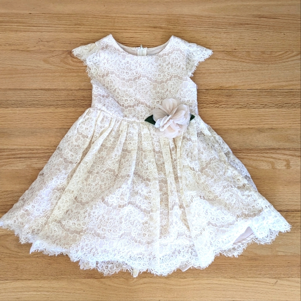 Girls ivory lace flower girl dress w/sequin detail